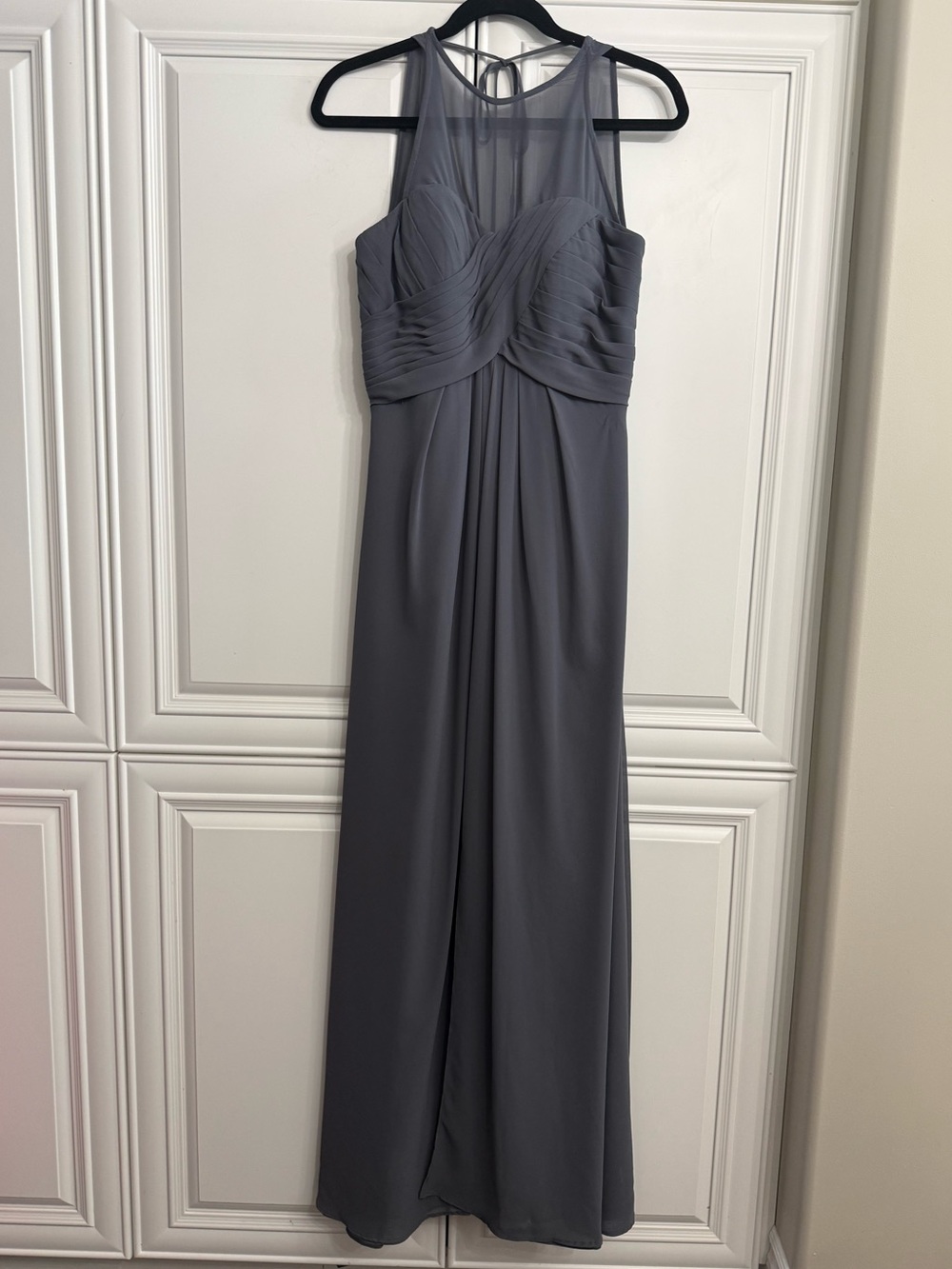 Bill Levkoff Size 8 High Neck Chiffon Grey Formal Maxi Dress Wedding Bridesmaid